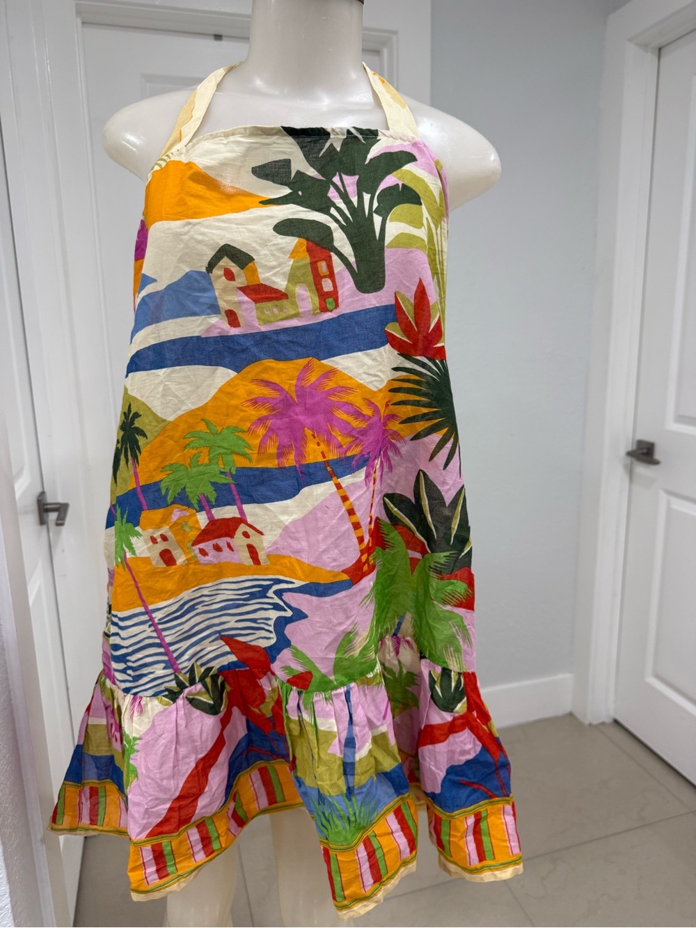 Tropical Print Halter Sundress in Bright Multicolor